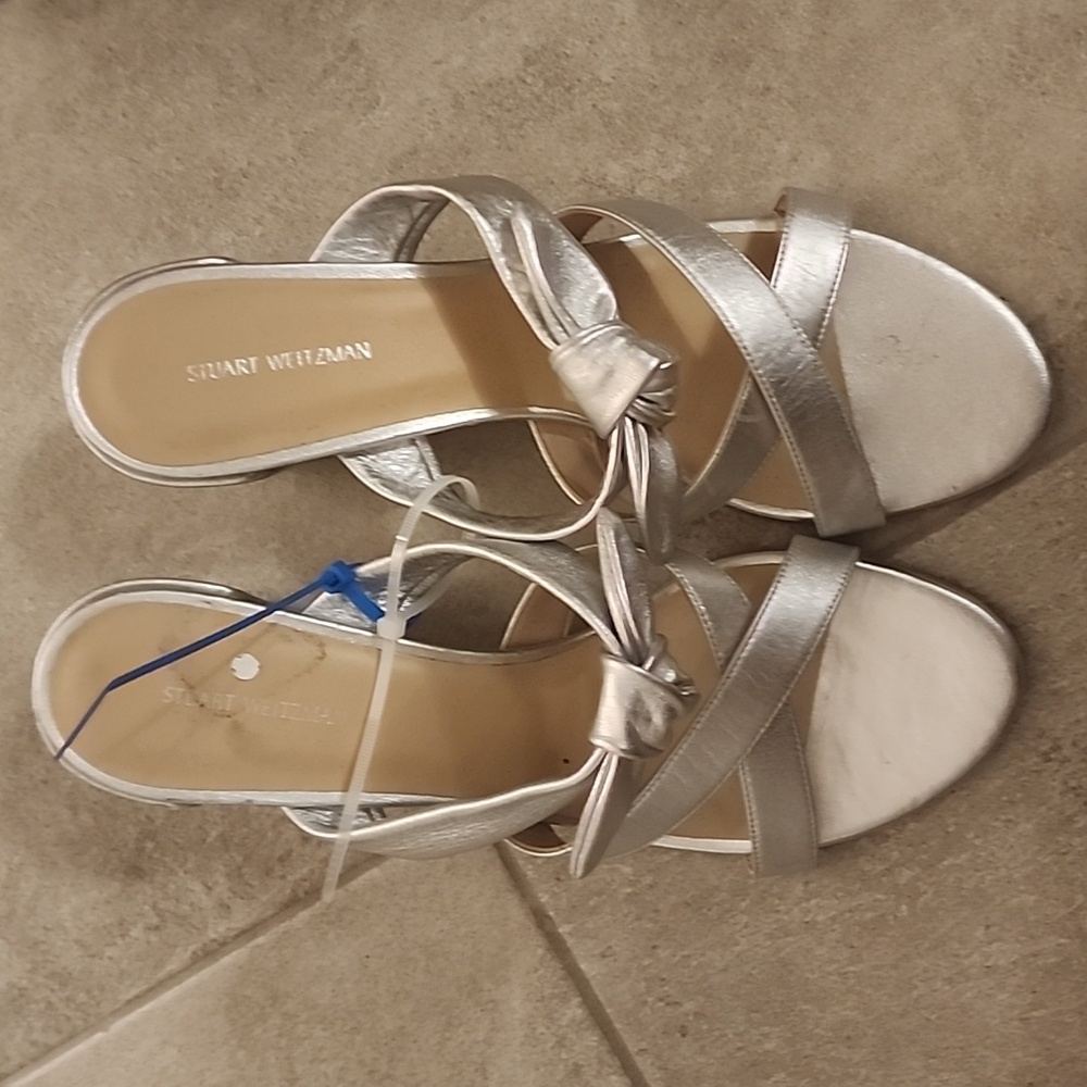 Bandeau Silver Metallic Slide Sandal by Stuart Weitzman